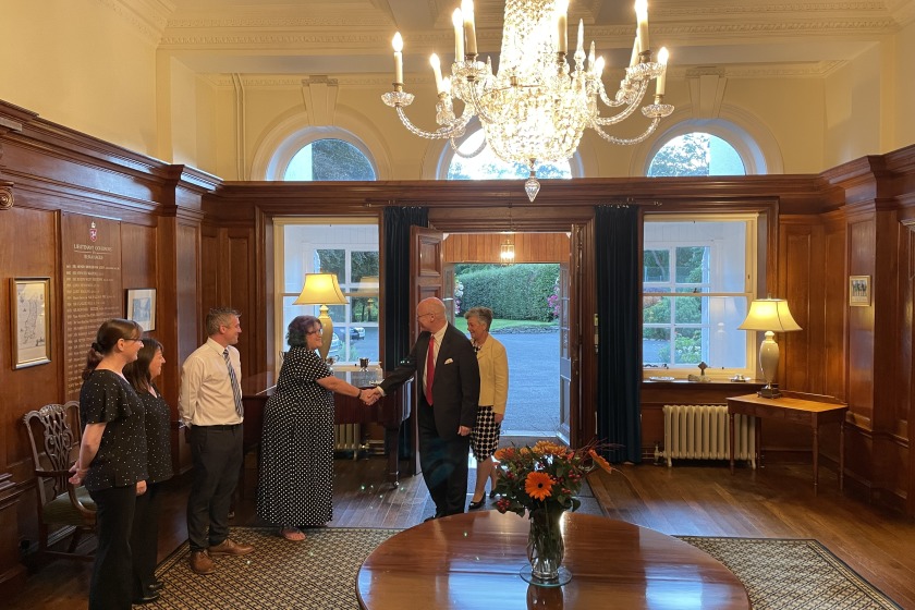 Lieutenant General Sir John Lorimer, the next Lieutenant Governor of the Isle of Man, and his wife Lady Philippa Lorimer are greeted on arriving at Government House on Tuesday evening.